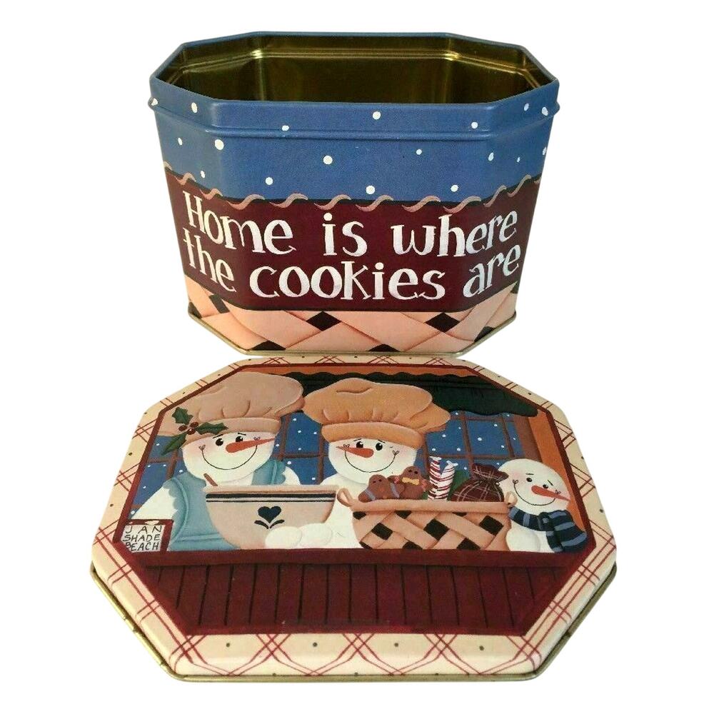 Christmas Cookie Tin Box Jar Home is where the Cookies Are Jan Shade Beach 2002